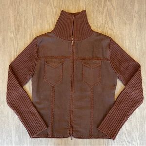 Zip Knit Sweater with Suede Front
